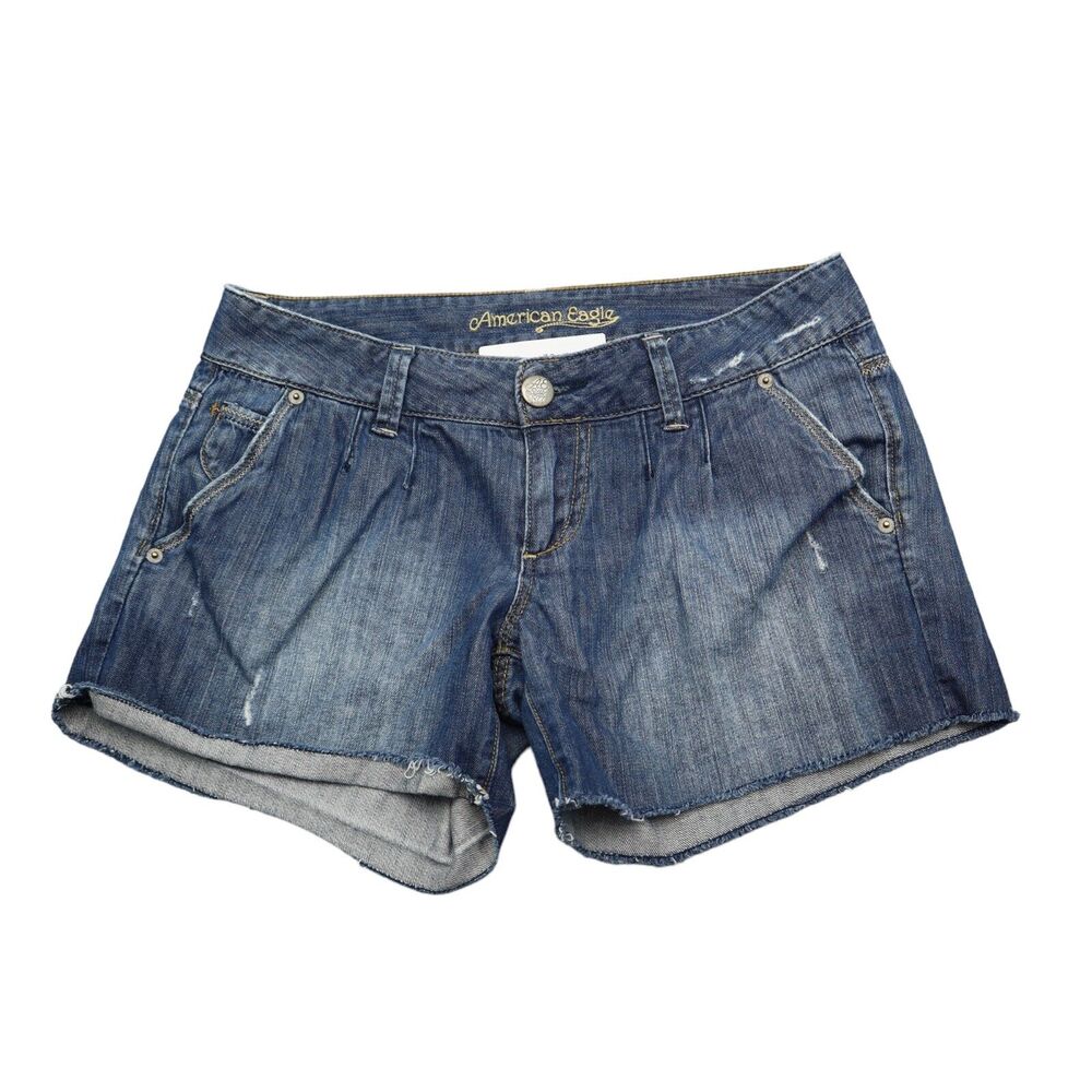 American Eagle Shorts Womens 4 Blue Flat Front Button Zip Cut Off Jorts Denim